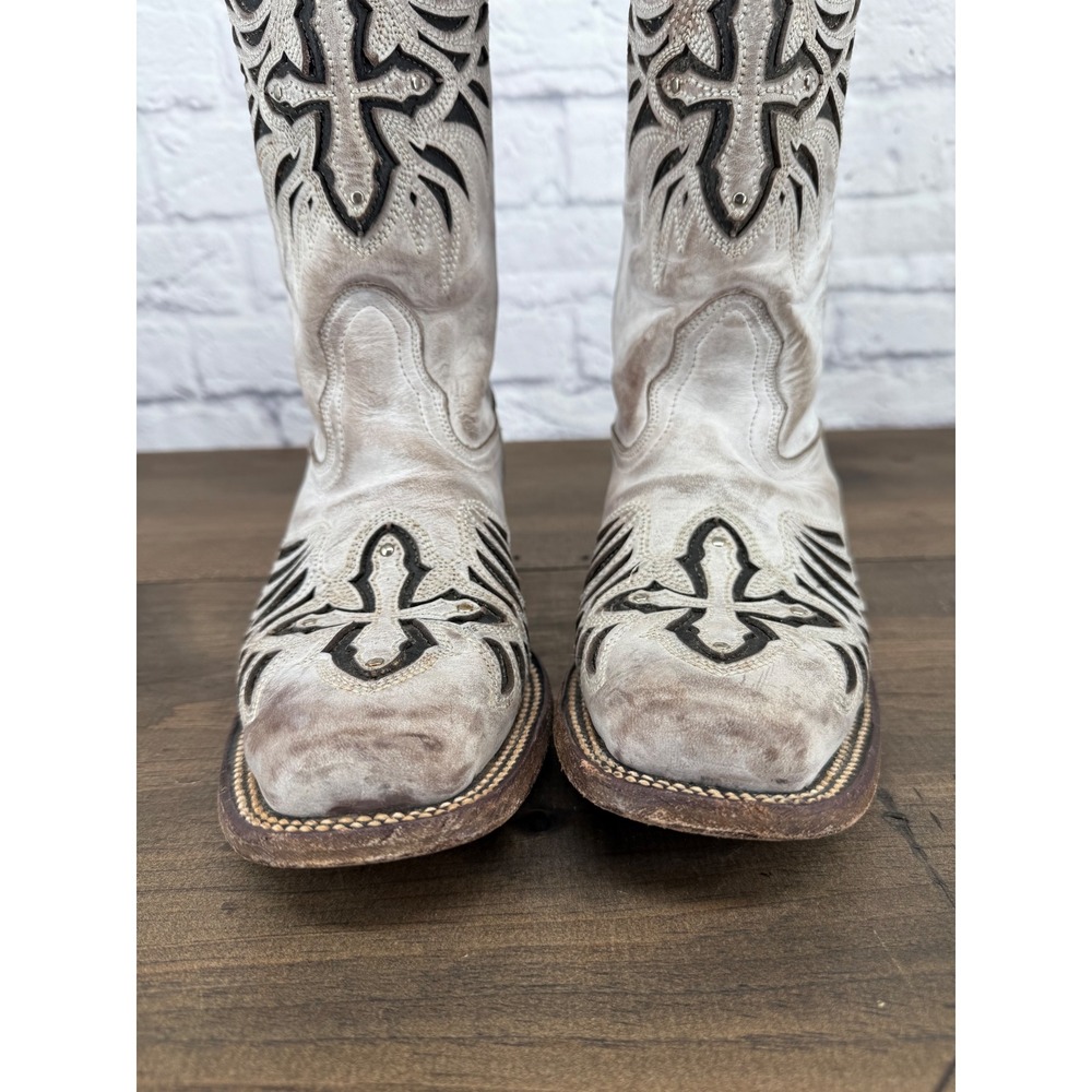 JB Dillon Buttercup Western Boots 8C Distressed Leather Cross Cutout Cowboy - Picture 7 of 15